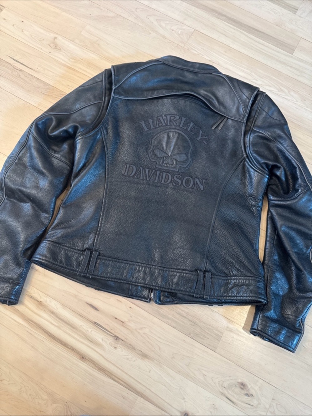 Harley Davidson Women’s  Skull Motorcycle Leather Jacket-Spell Out Logo-L